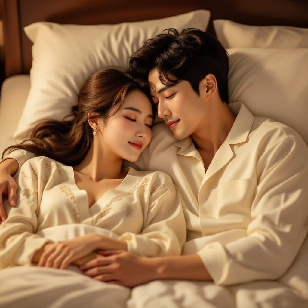 Romantic Korean Couple Embrace in Dreamy K-Drama Scene