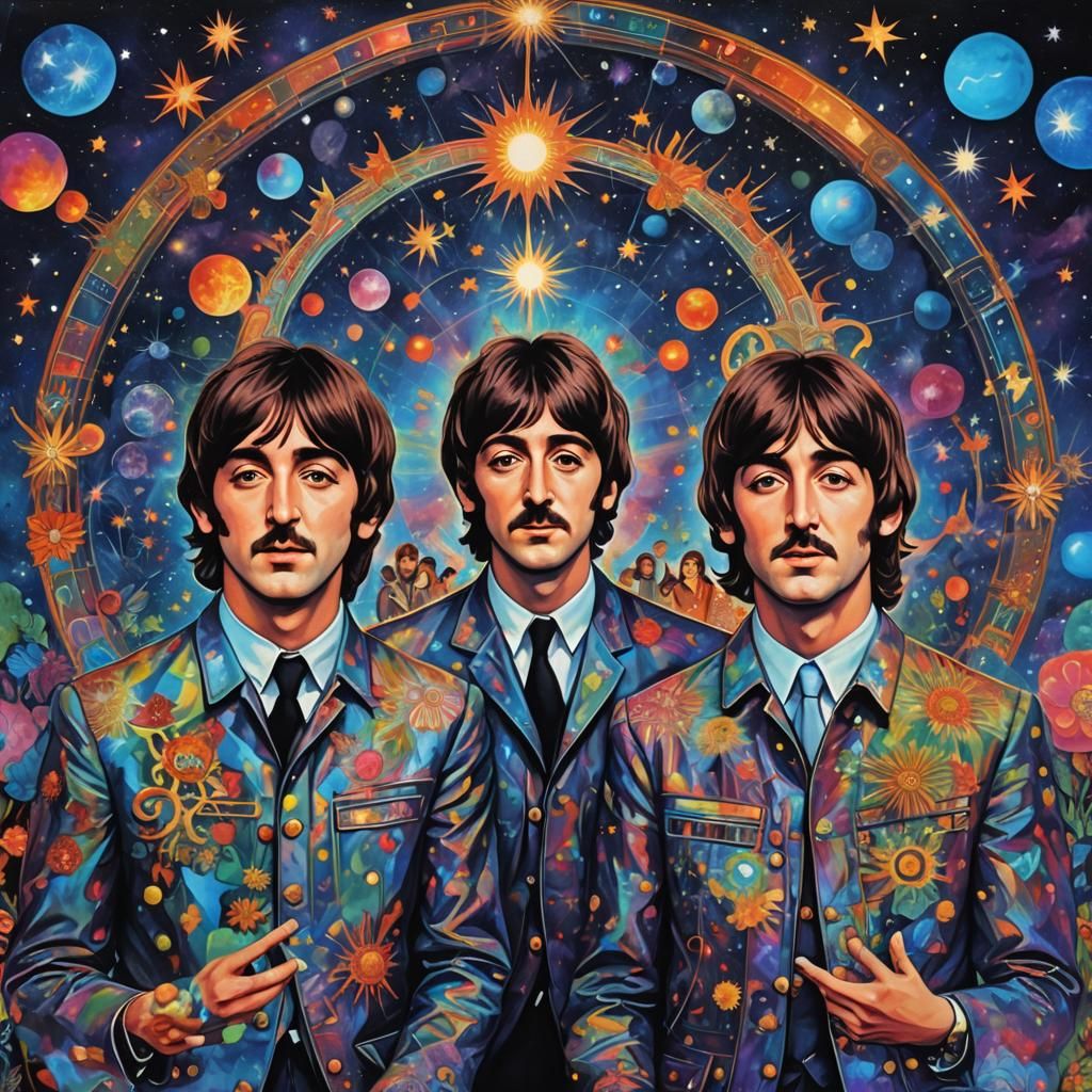 The Beatles: Holographic Cosmic Illustration in Mixed Media