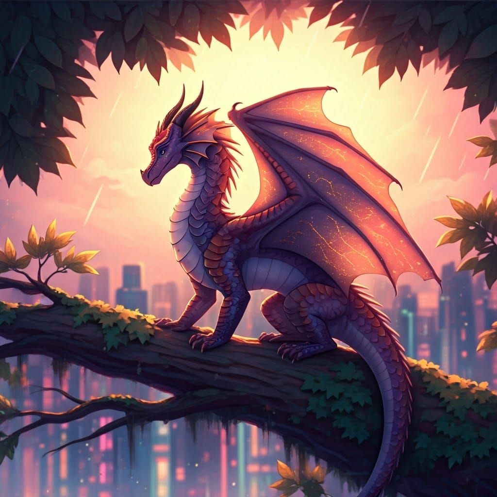 RainWing Dragon Perched in Anime Manga Style