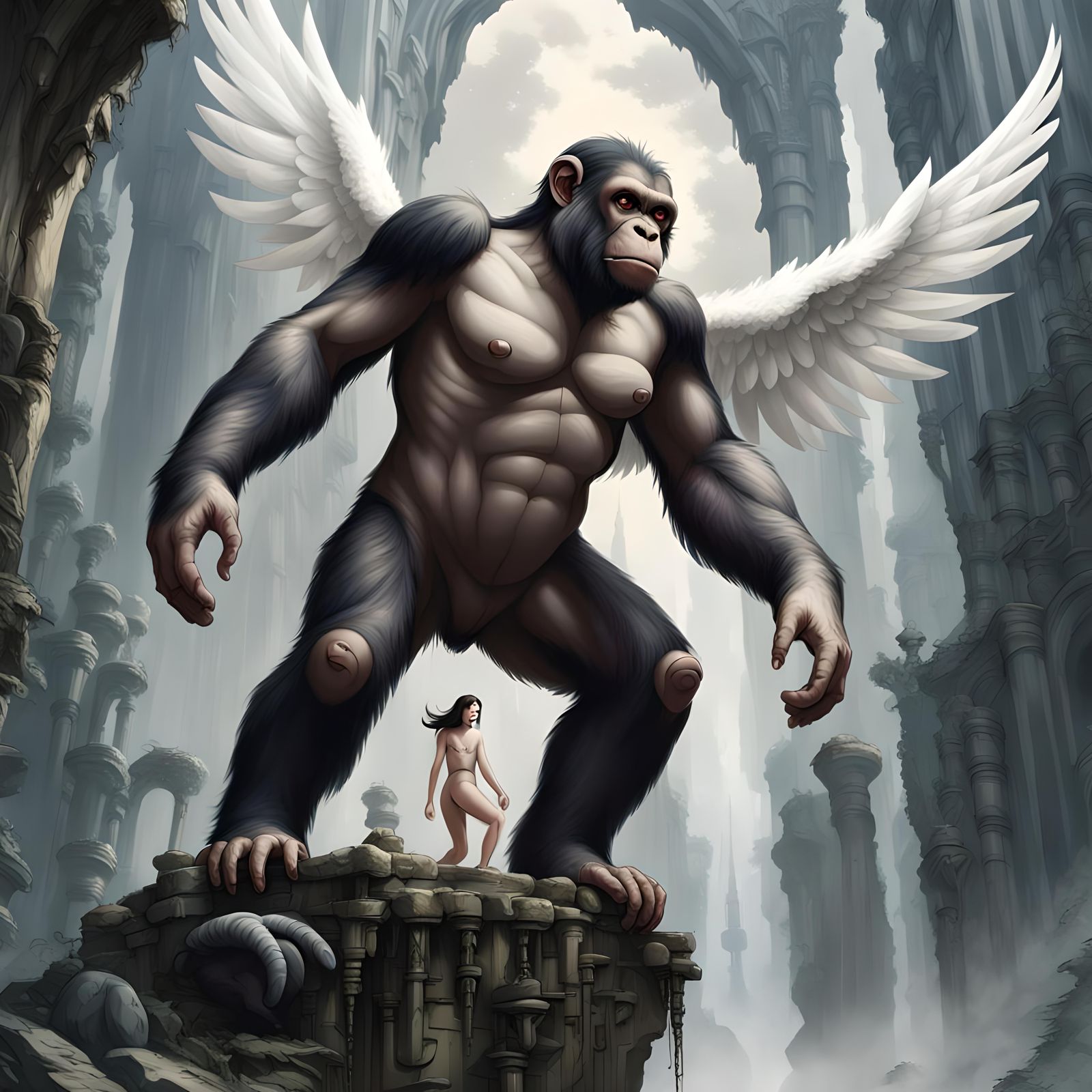 Falling Angel Meets Rising Ape: A Fantasy