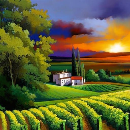 Vineyard Winery in Impressionistic Style