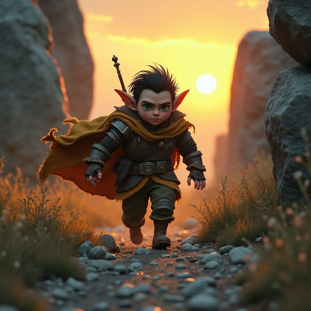 Gnome Artificer Escaping into Neolithic Landscape