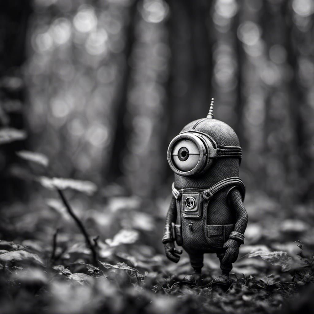 Hyperrealistic Black and White Minion in Forest