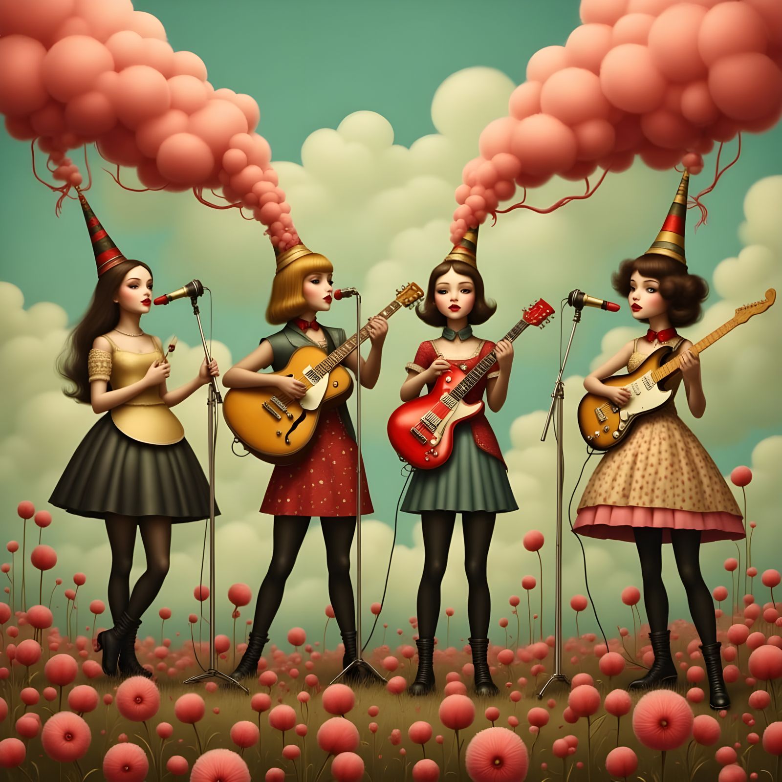 Singing Flowers Rock Band in Pop Surreal Style