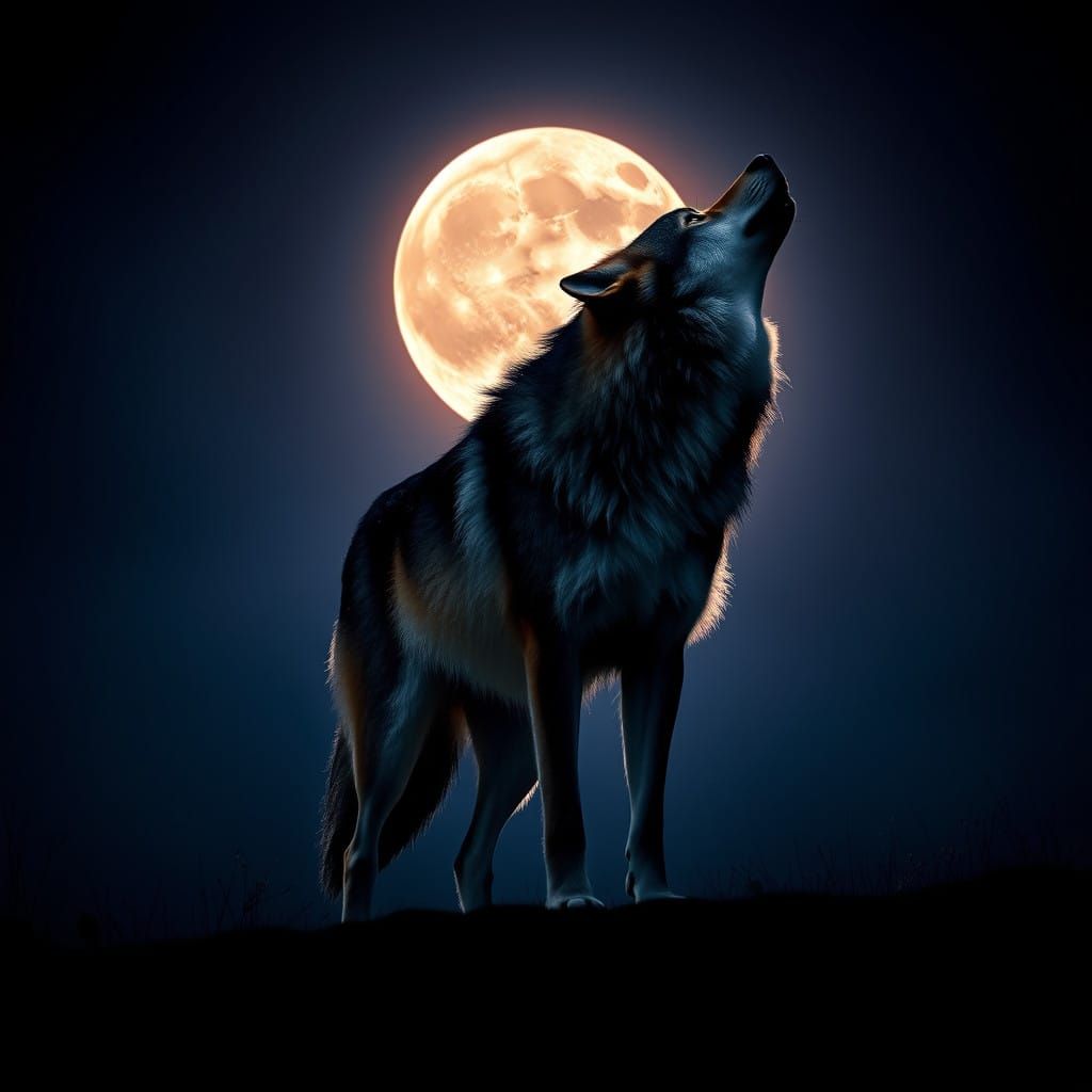 Majestic Wolf Silhouette Against Vibrant Moonlit Sky