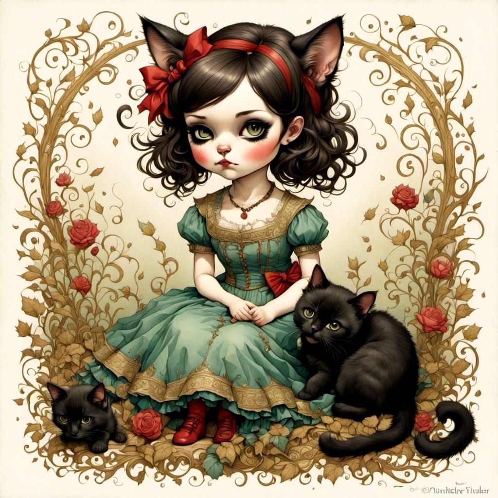 Surreal Cat-Girl Portrait in Pop Surrealist Style