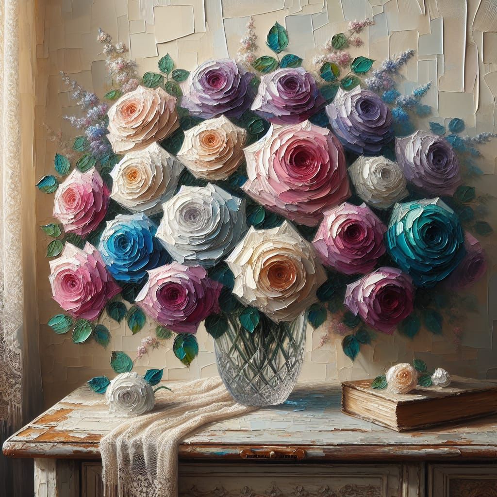 Vibrant Impasto Roses in Bohemian Elegance
