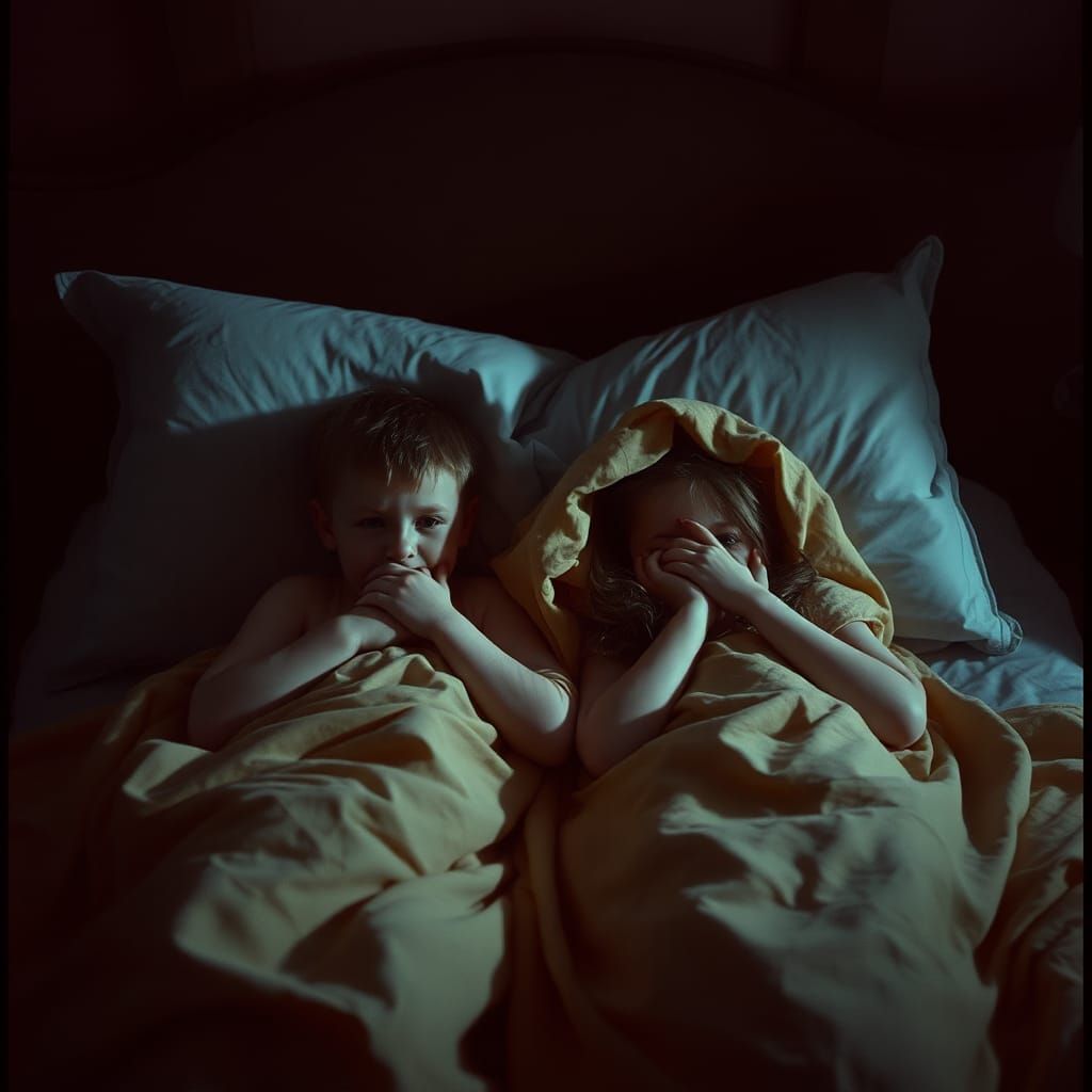 Frightened Children Hide From Monster, Cinematic Still