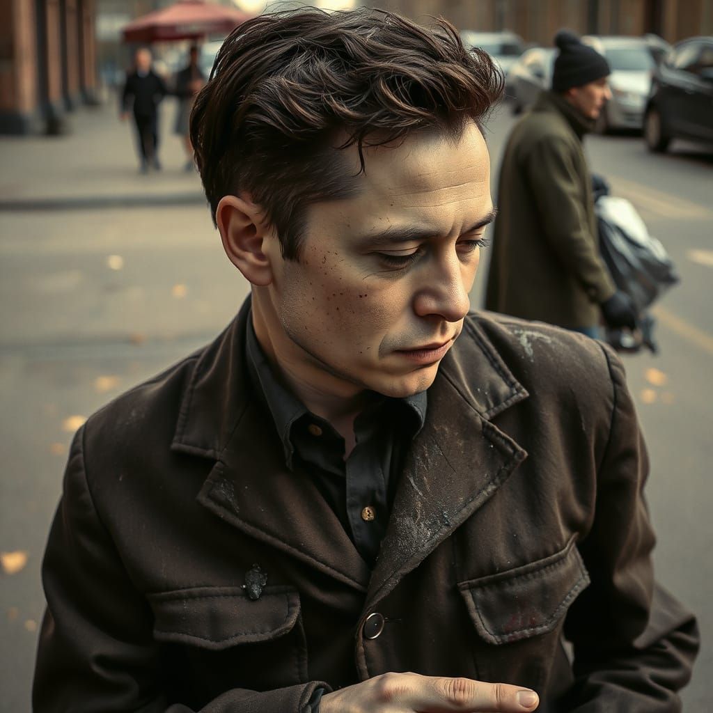 Elon Musk Portrayed as a Homeless Man from the 1920s in a Hy...