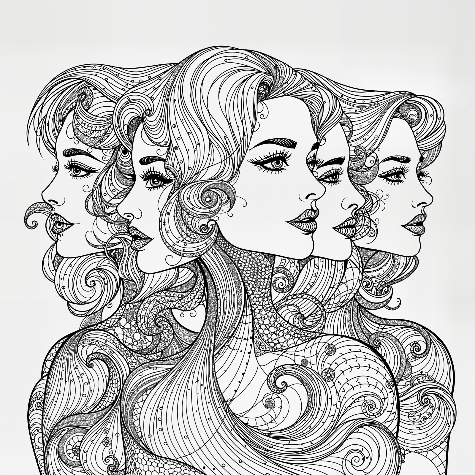 Detailed Zentangle Doodle of Abstract Women