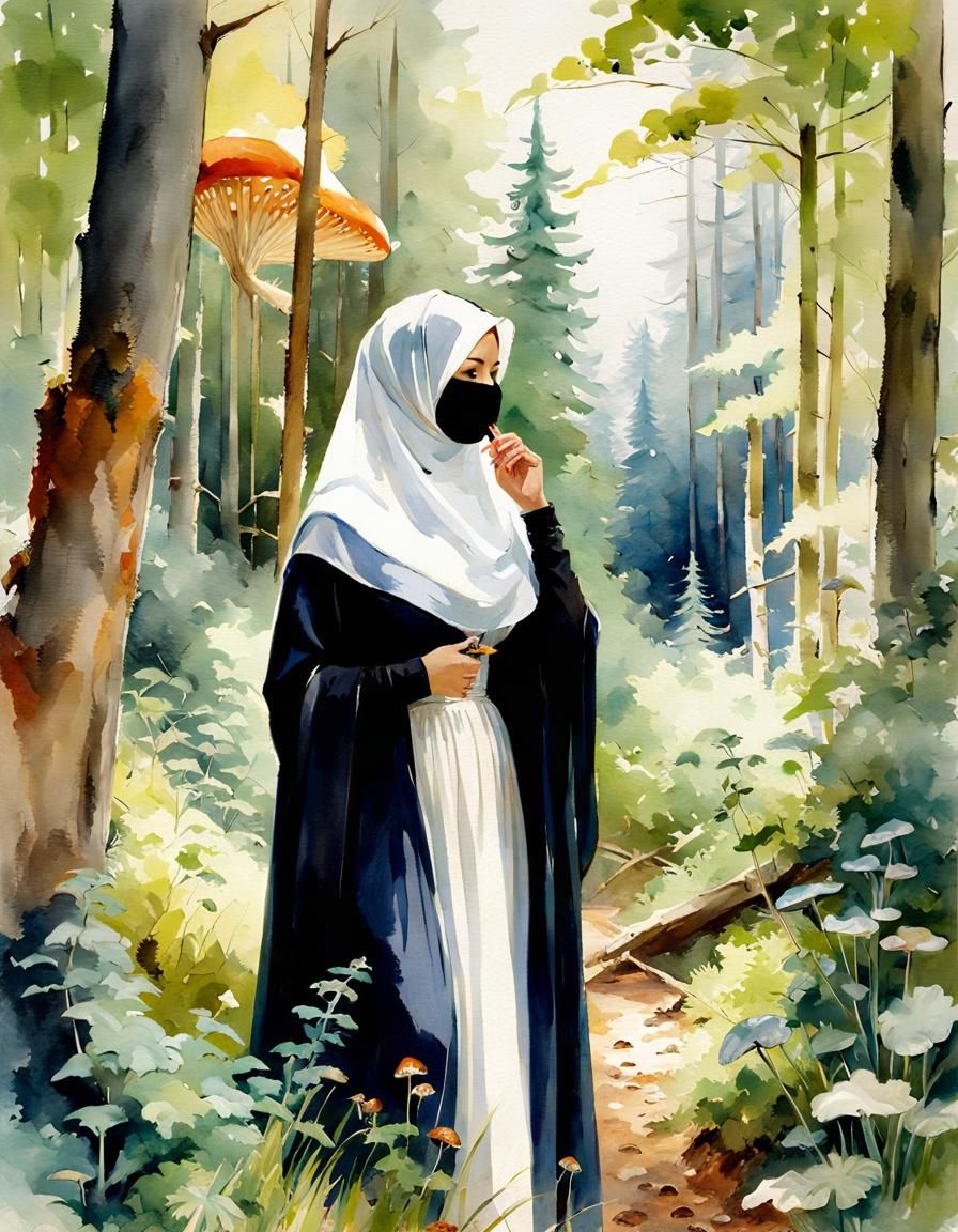 Watercolor Portrait of a Biologist in Forest