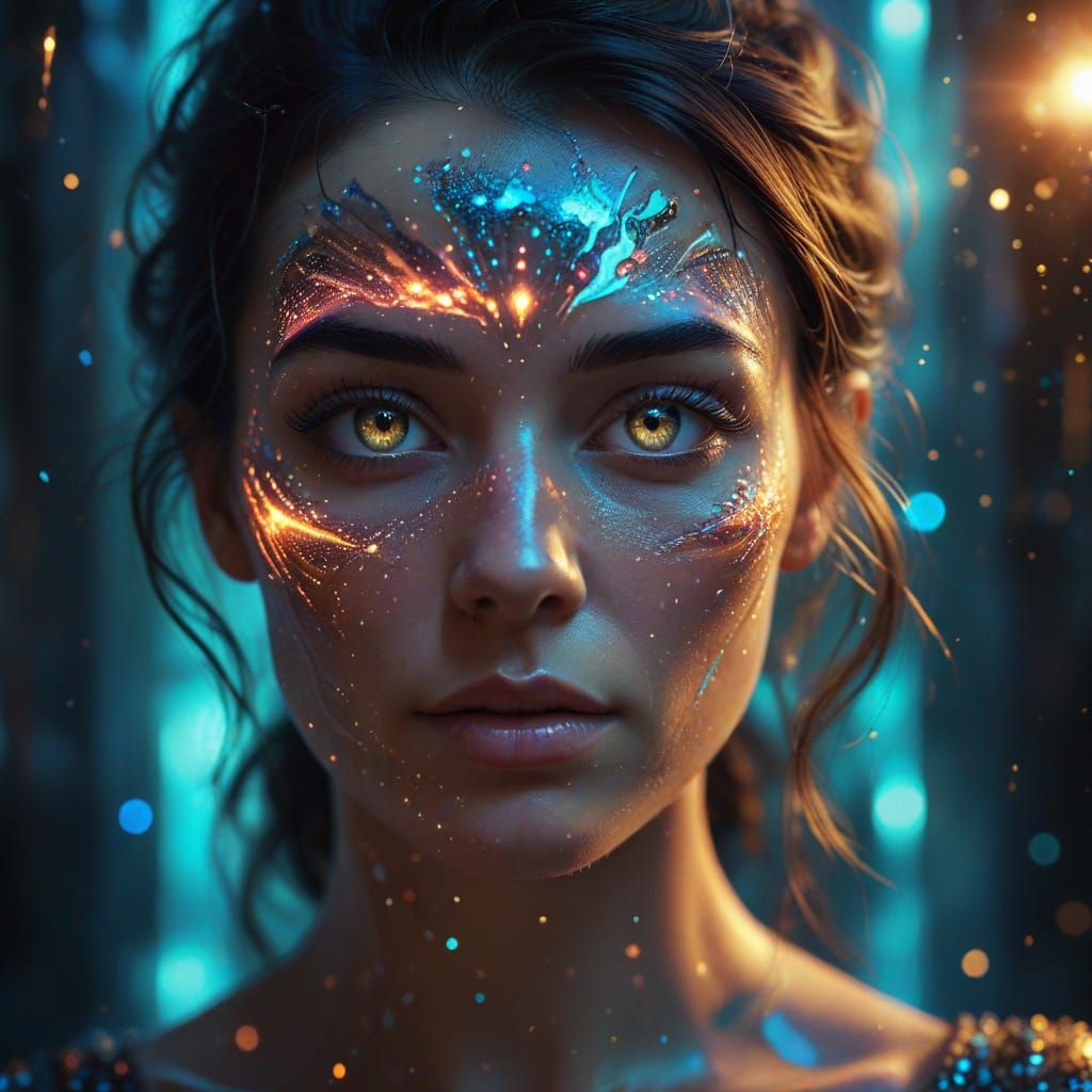 Surreal Fantasy Scene with Beautiful Woman Stepping into Inf...