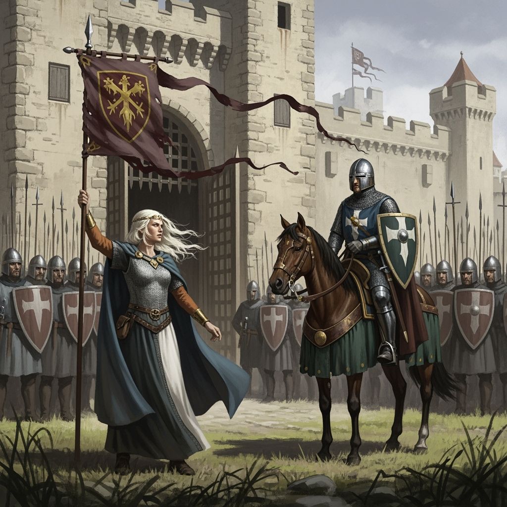 Anglo-Saxon Noblewoman Defies Norman Knight at Castle Gates