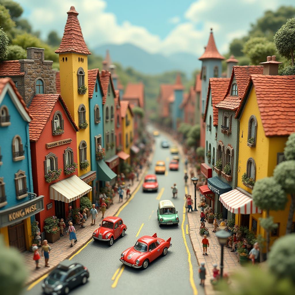 Whimsical Miniature City in Storybook Illustration Style