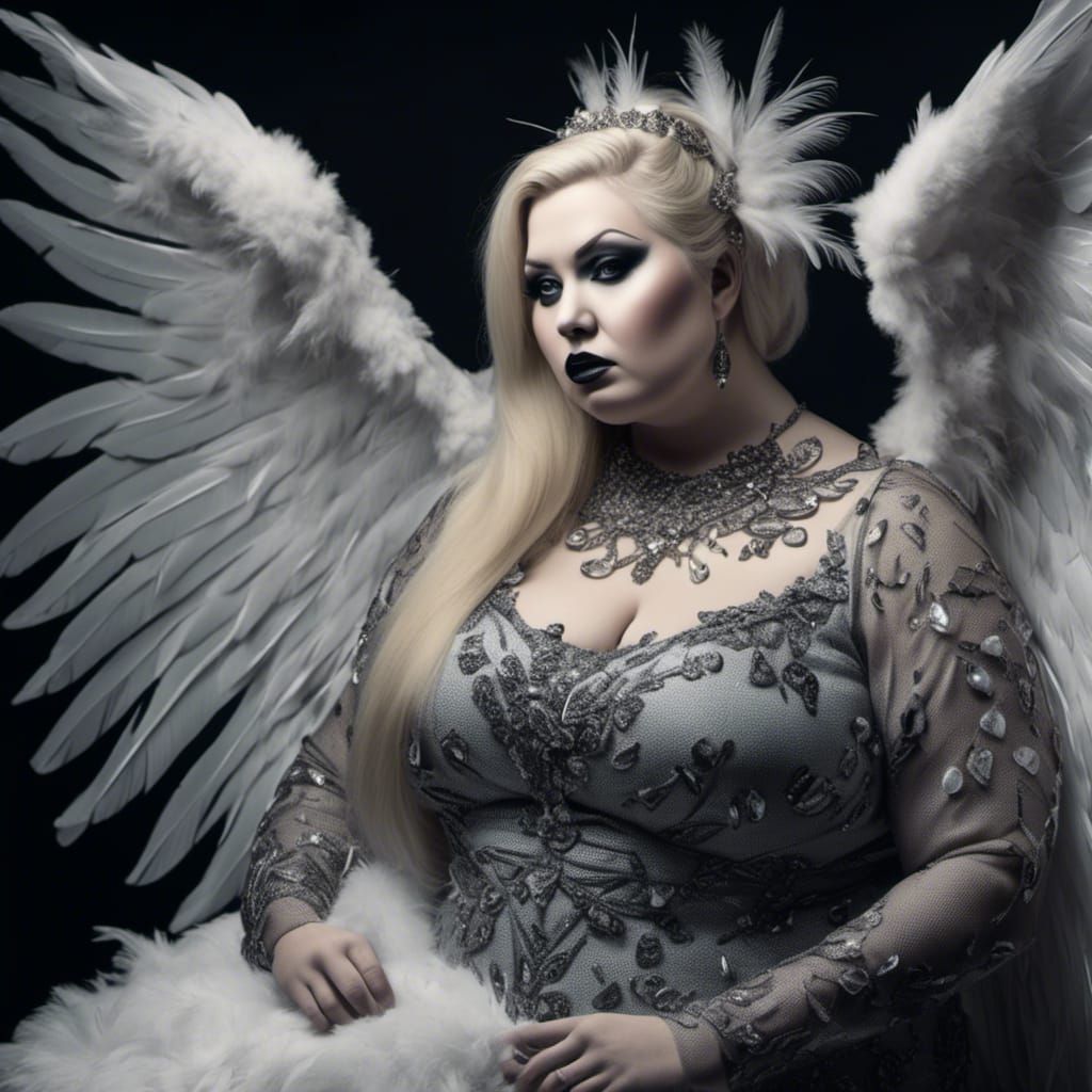 Curvy Angel with Crystal Wings in Detailed Style