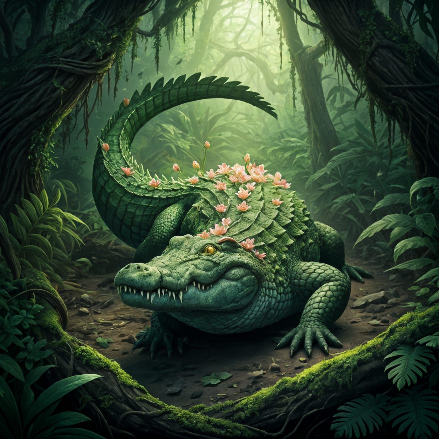 Mystical Crocodile Transformed by Druid Magic