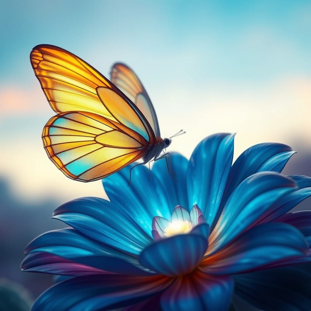Iridescent Butterfly on a Stained Glass Flower