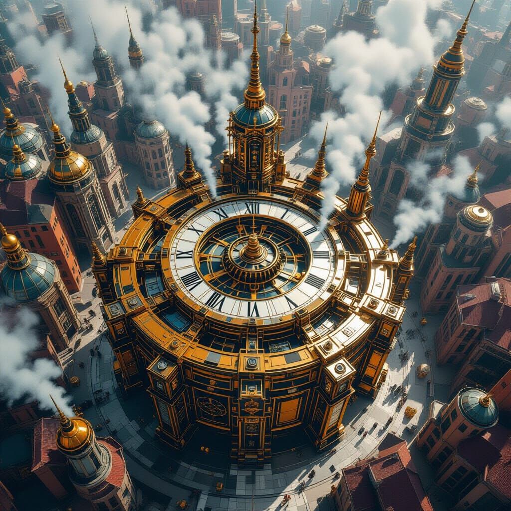 Intricate Clockwork City Steampunk Art