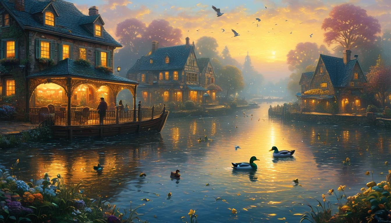 Ethereal Duck in Golden Hour Fantasy Landscape