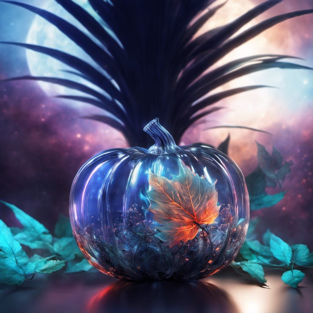 Cosmic Glass Pumpkin with Ethereal Leaves