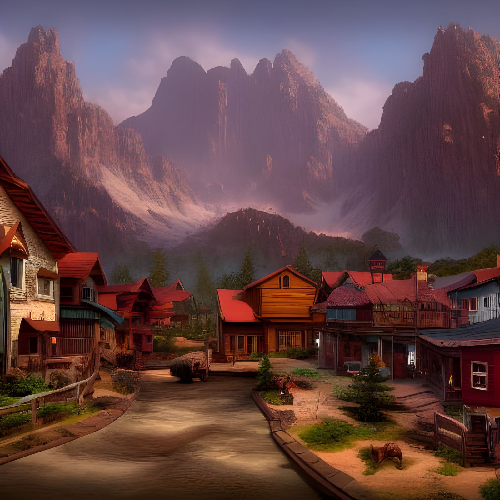 Fantastical Mountain Town in Detailed Matte Painting