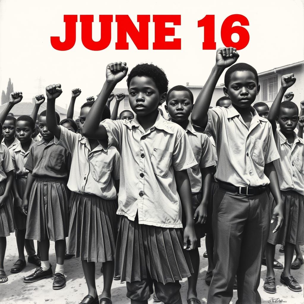 Soweto Uprising: Defiant Students in Charcoal Style