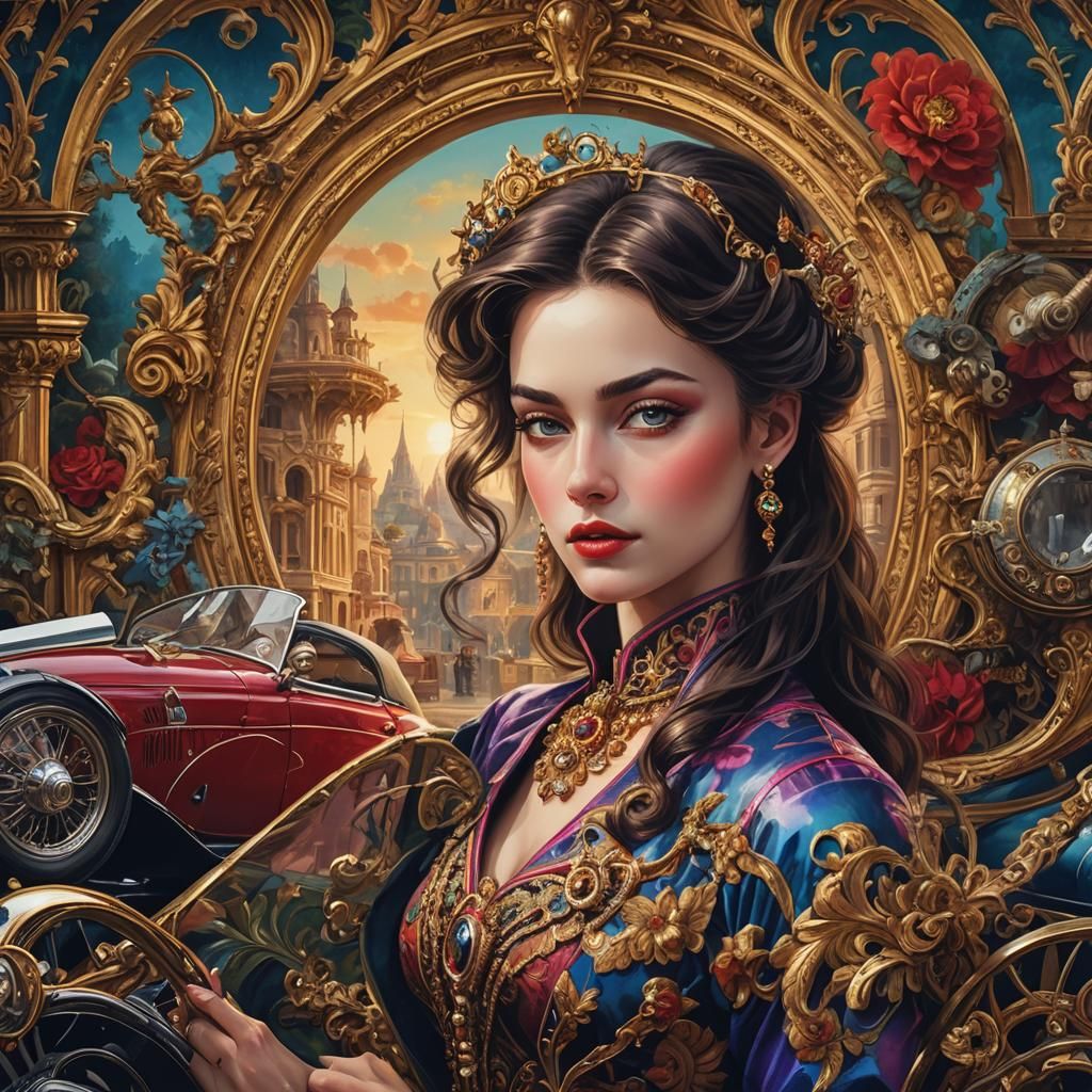 Antique Car in Surreal Fairytale Setting