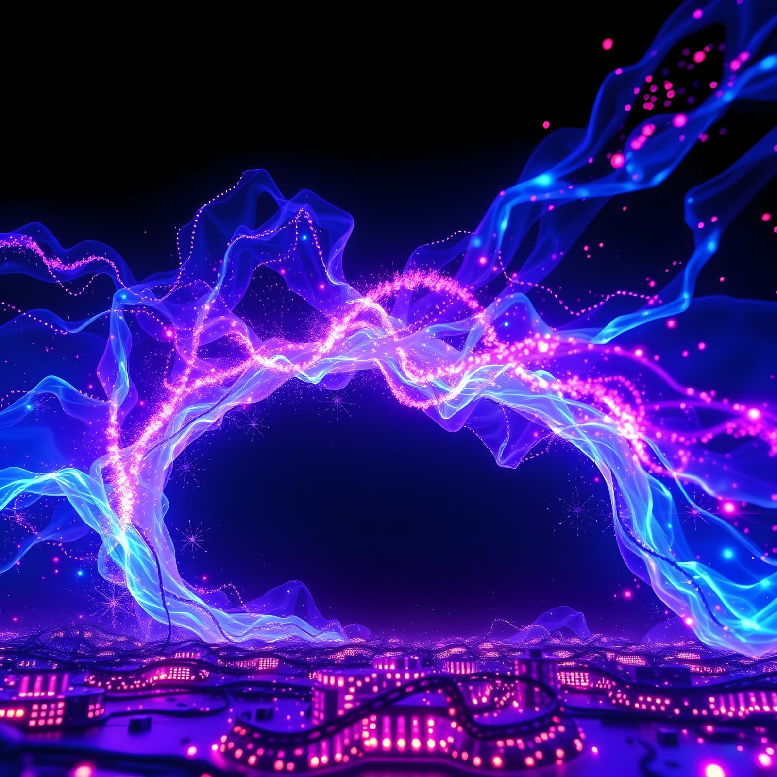Electric Energy Waves in Void, Digital Tech Style