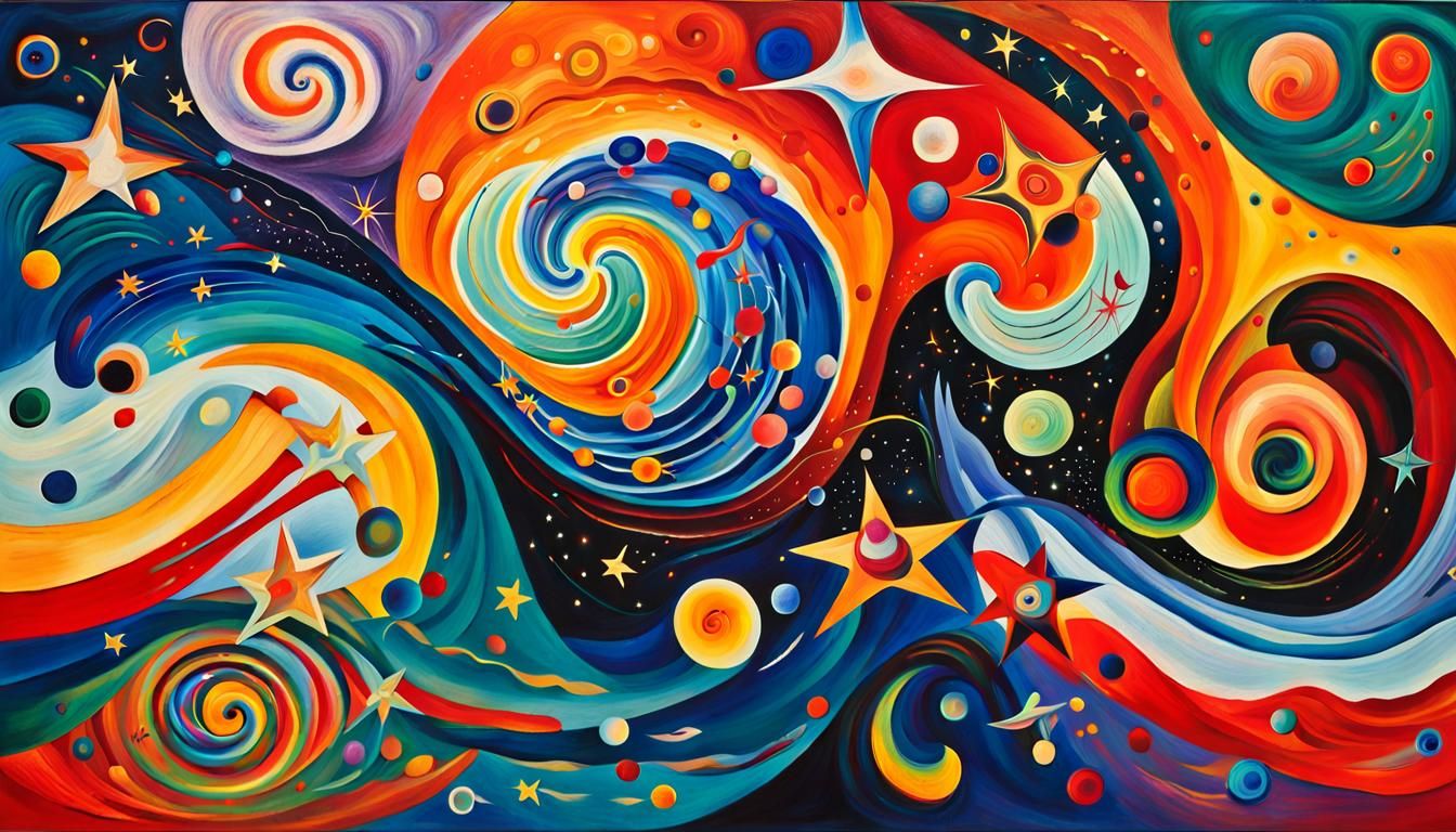 Iridescent Stars in Abstract Expressionist Cosmic Illustrati...