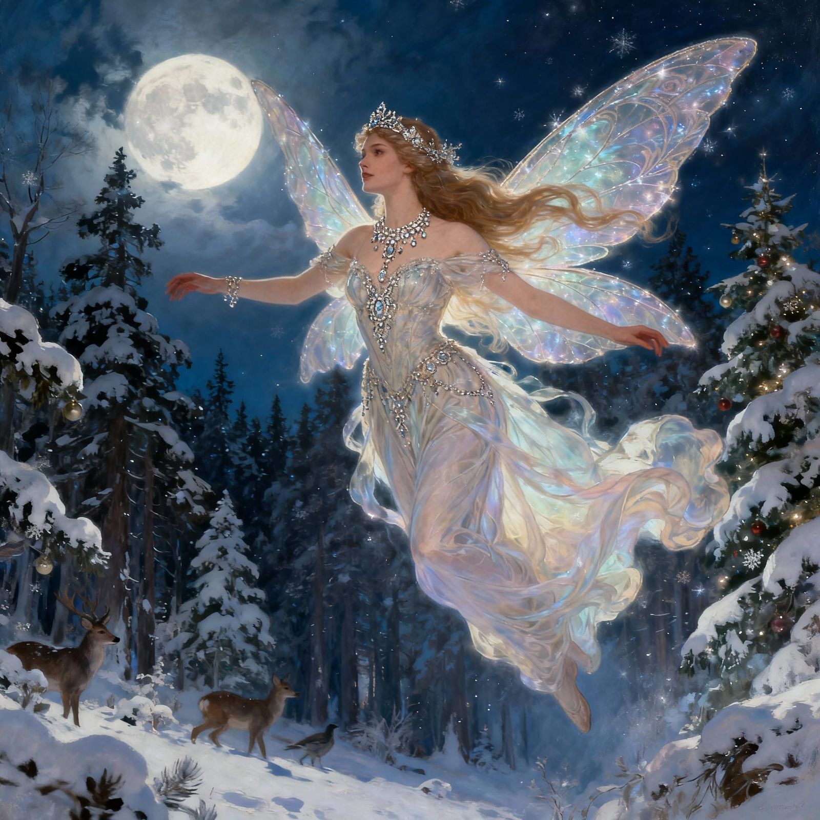 Ethereal Snow Fairy in Moonlit Forest
