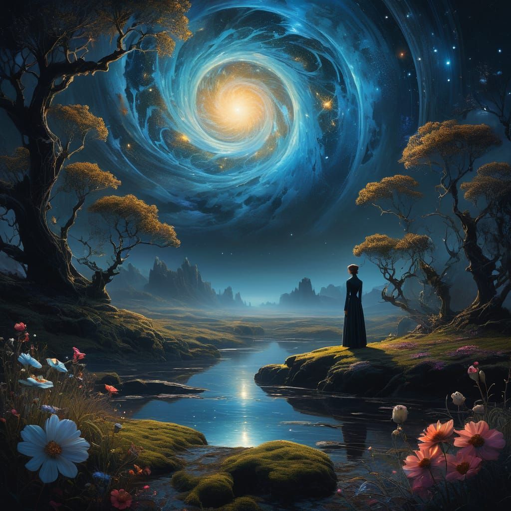 Fantasy Southern Gothic Landscape with Cosmic Vortex