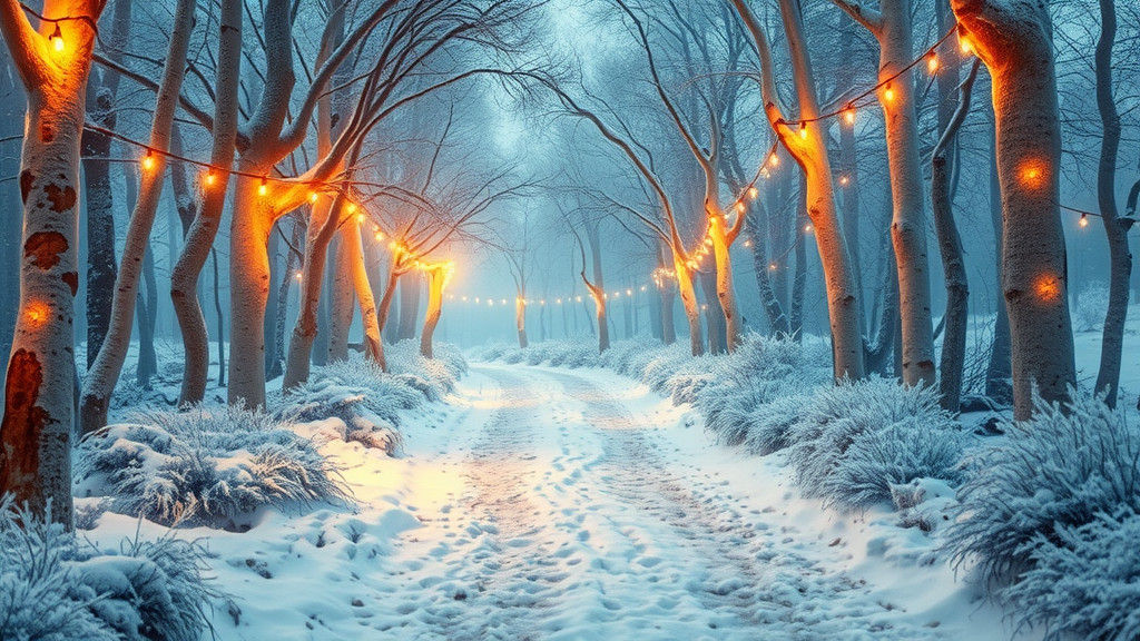 Enchanted Winter Pathway with Ethereal Lights