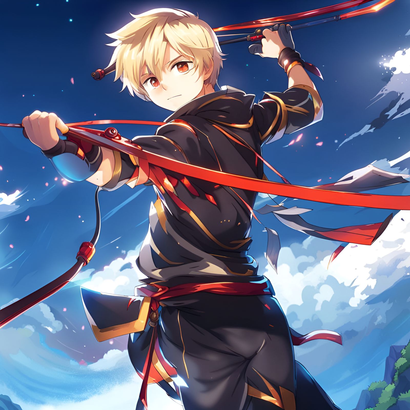 Anime-Style Boy with Bird Superpower and Slingshot
