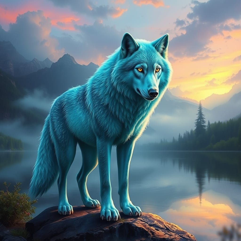 Mystical Water Wolf in Dreamy Painting Style