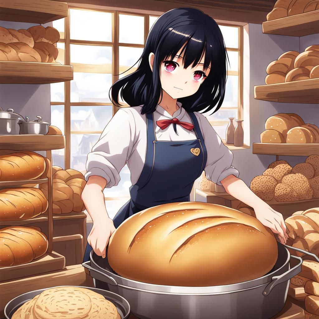 Kawaii Anime Girl Baking Bread with Love