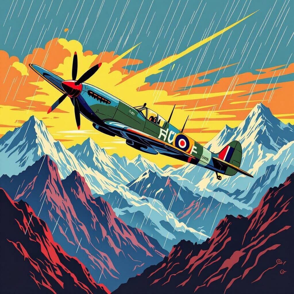 Spitfire in Torrential Rain, Lichtenstein Style