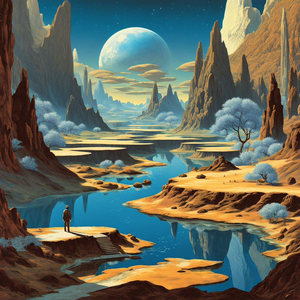Hidden Valley River in Surreal Cosmic Landscape Style