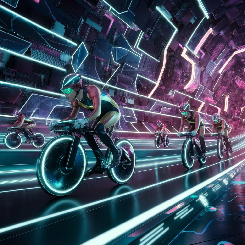 Futuristic Light Cycle Race in Digital TRON World