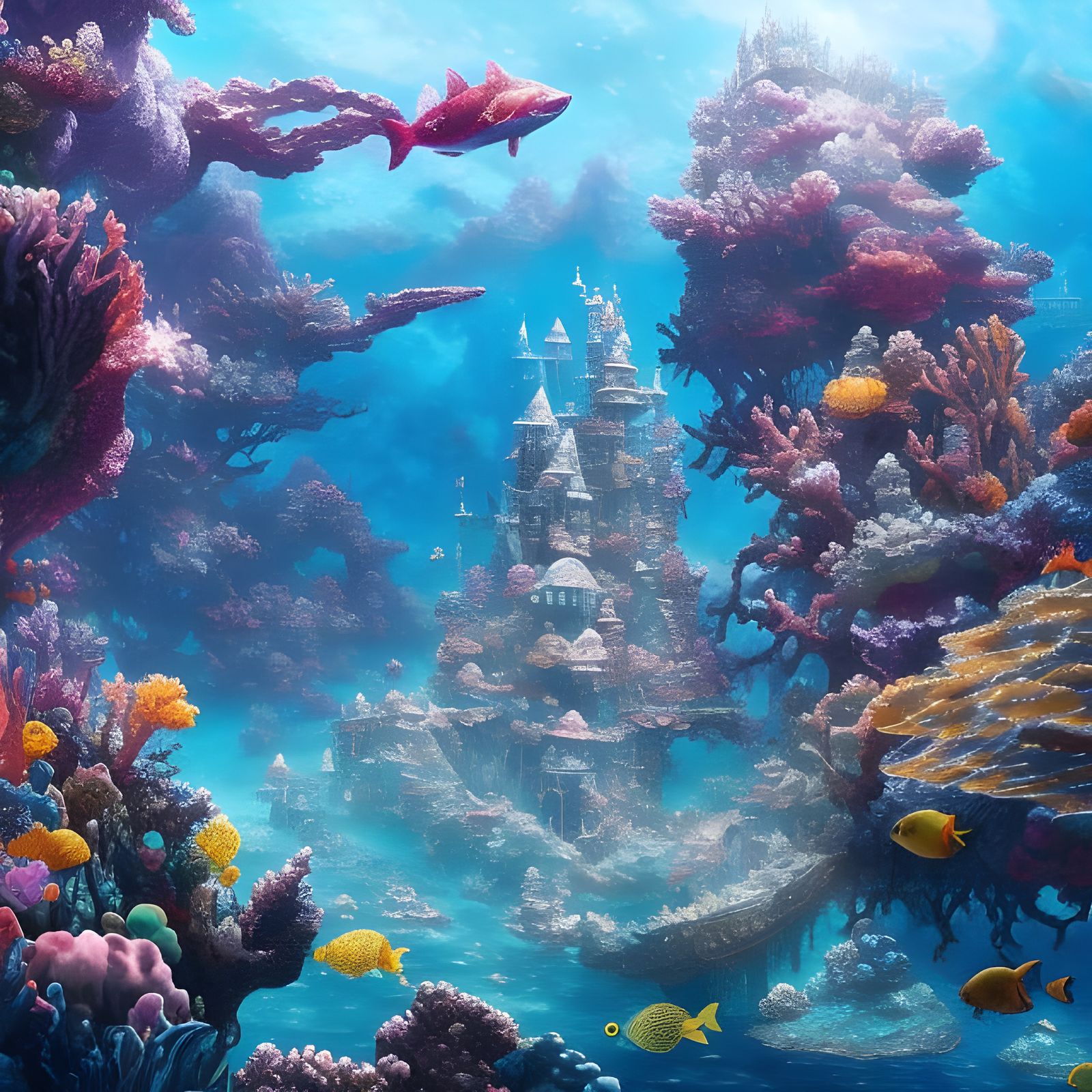 Epic Underwater Castle Amidst Coral Reef