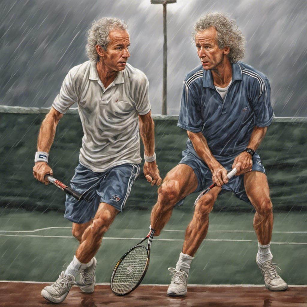 Hyperrealistic Tennis Match on a Stormy Day