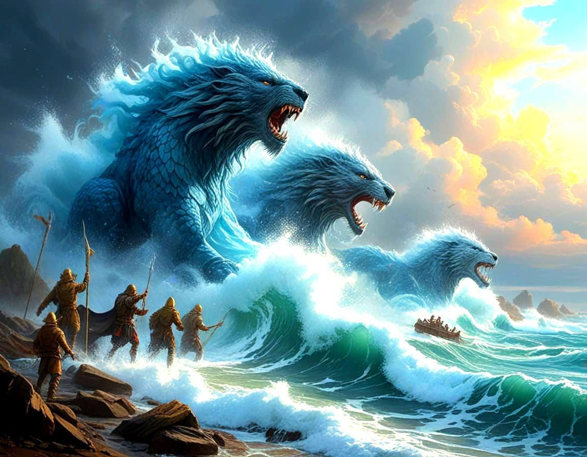 Epic Russian Heroes Emerge from Foaming Waves