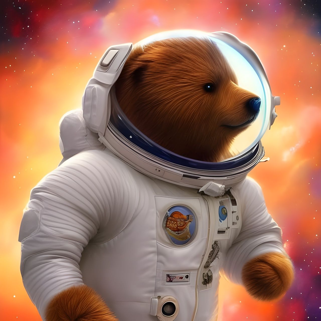 Teddy Bear Astronaut Floating in Space
