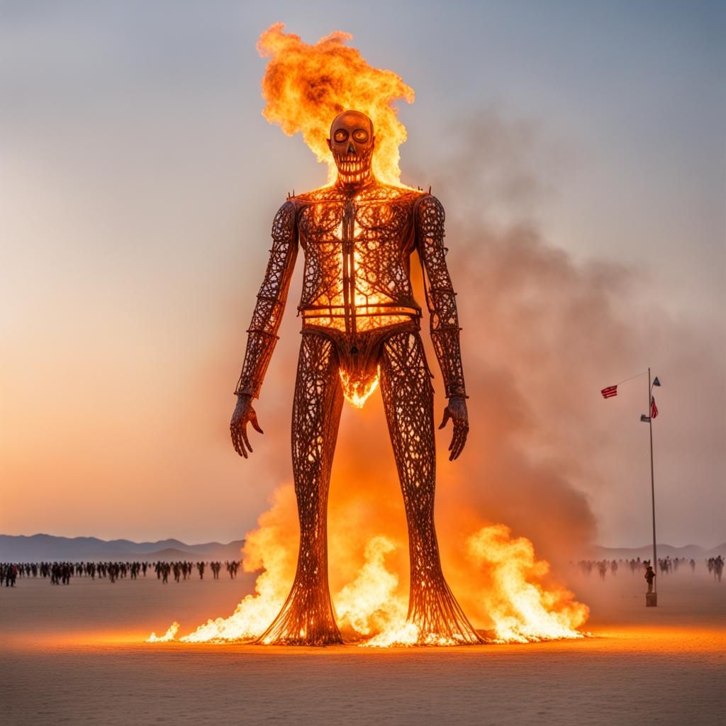 Burning Man Effigy Engulfed in Flames