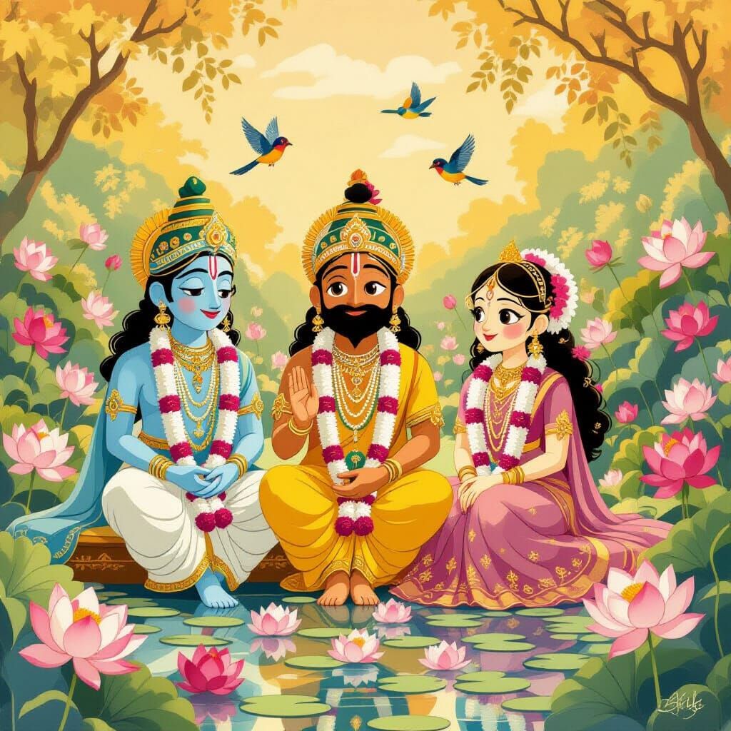 Celestial Garden: Lord Jagannath and Siblings in Ghibli Styl...