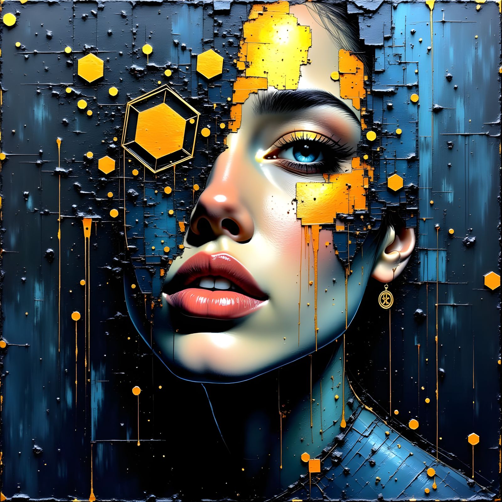 Fragmented Face in Impasto Style Oil Painting