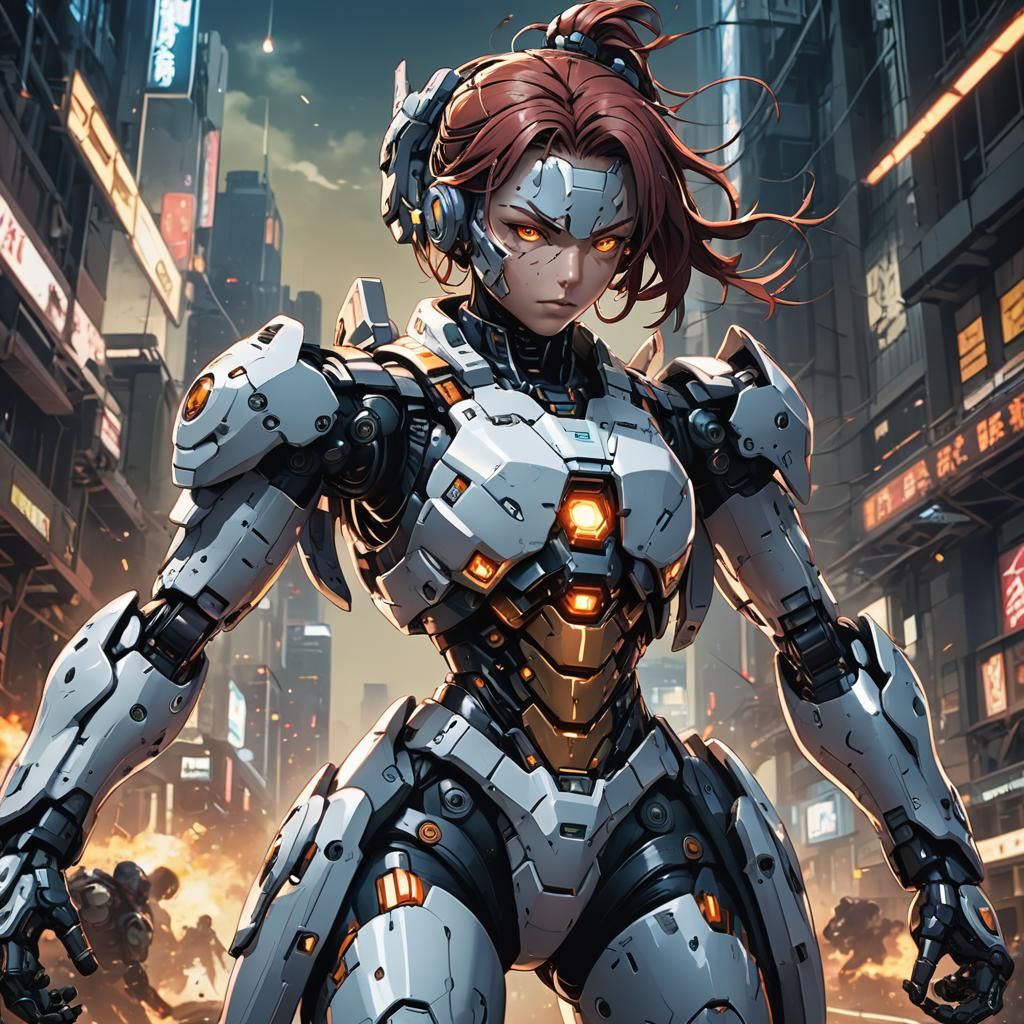 Beautiful Combat Cyborg in Anime Style