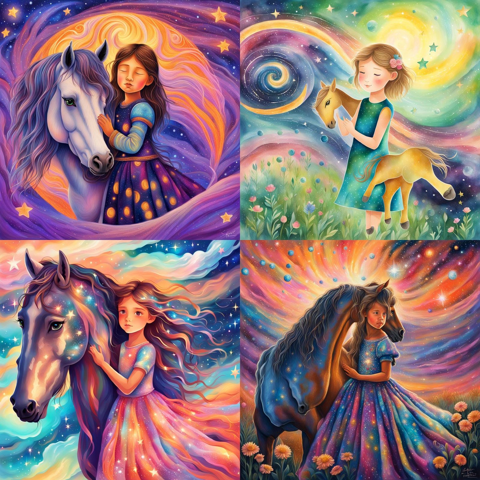 Little Girl and Horse in Cosmic Harmony