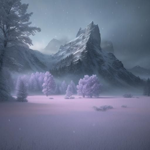 Snowflakes Gently Falling on a Serene Meadow