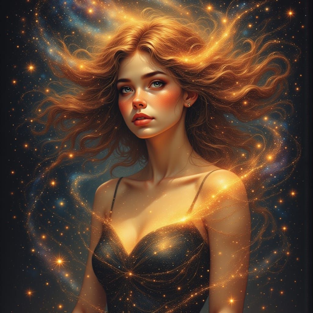 Cosmic Star Hair in Painterly Fantasy Style