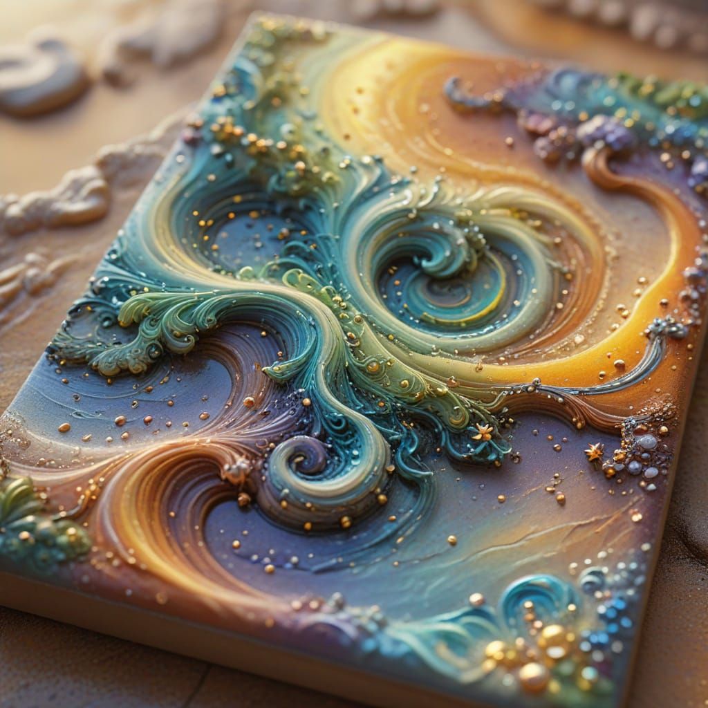 Ethereal Clay Tile Miniature Landscape in Oil Painting Style